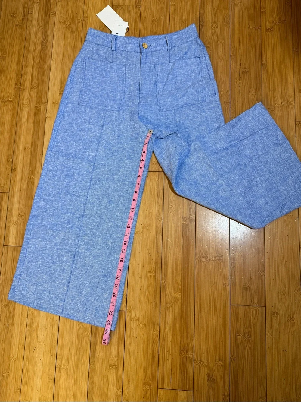 NWT Zara  Blue Linen Culottes Wide Leg Crop Pants Size M